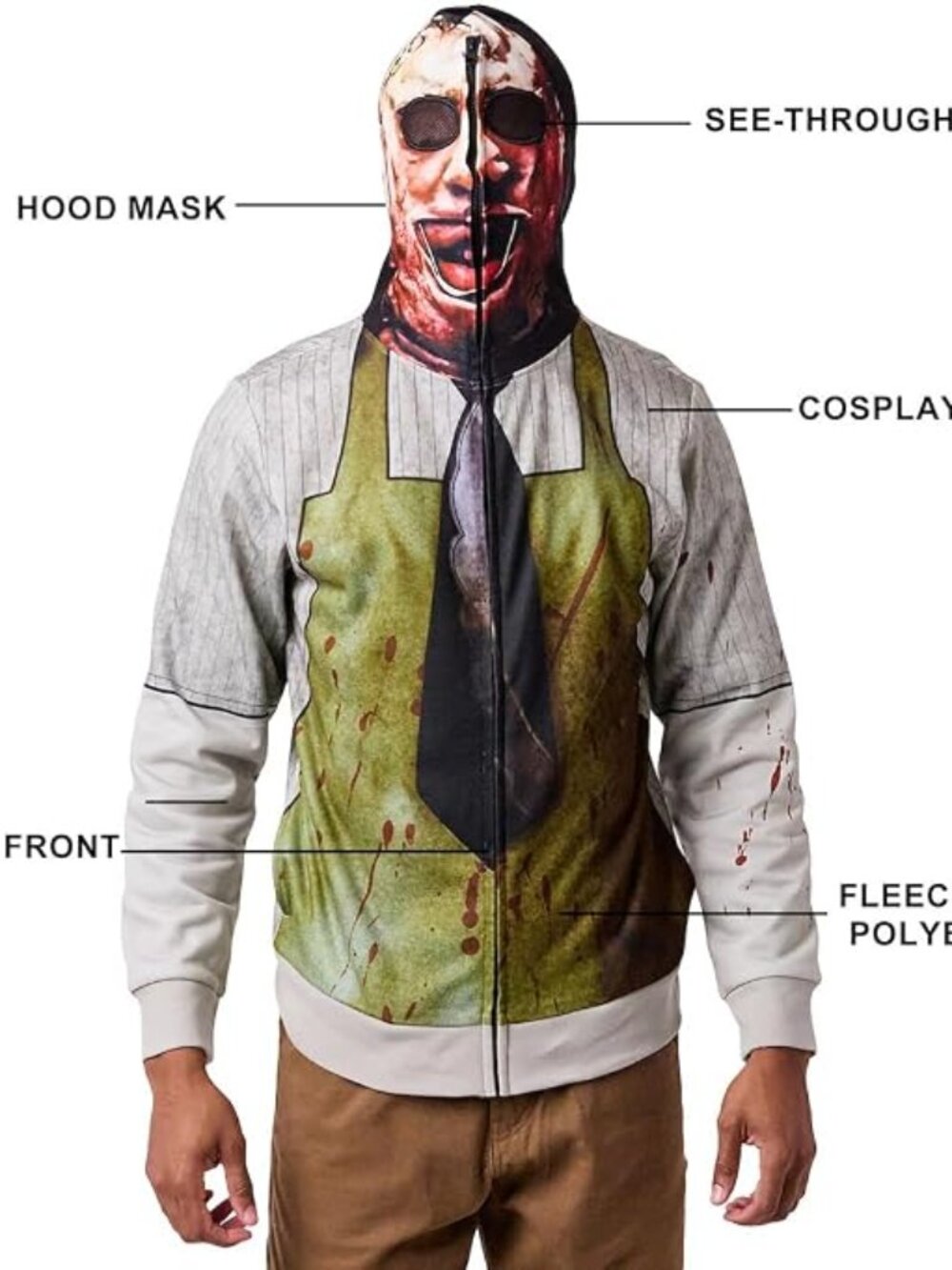 Texas Chainsaw Massacre Leatherface Halloween Full Zip Hoodie Sweatshirt Men's M